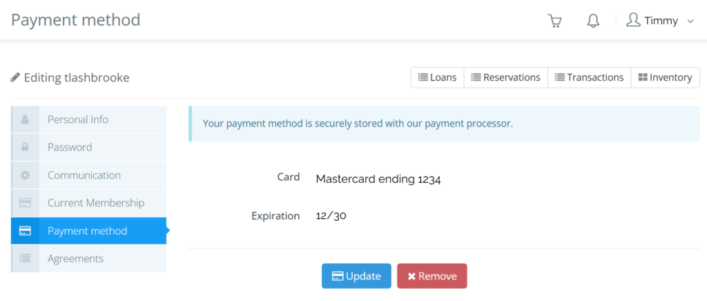 Example of payment details correctly added